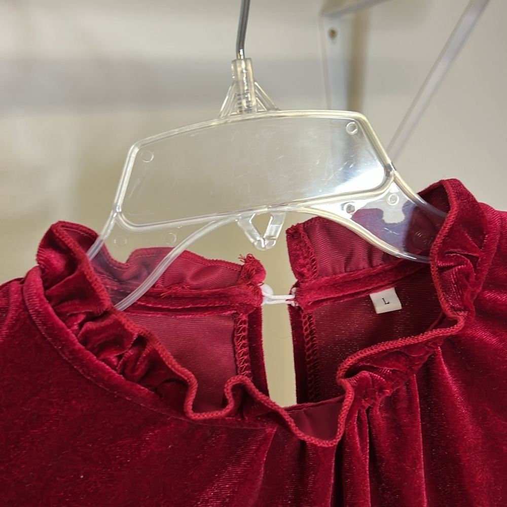 Amazon Red Velvet Ruffle Long Sleeve Holiday Dress- L - Picture 4 of 6